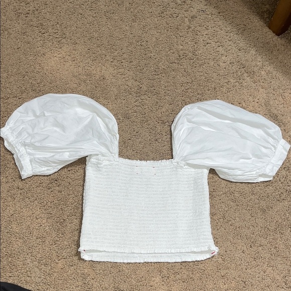 Xirena Issa Smocked Square Neck Puff Sleeve Crop Top White Medium - Picture 6 of 8